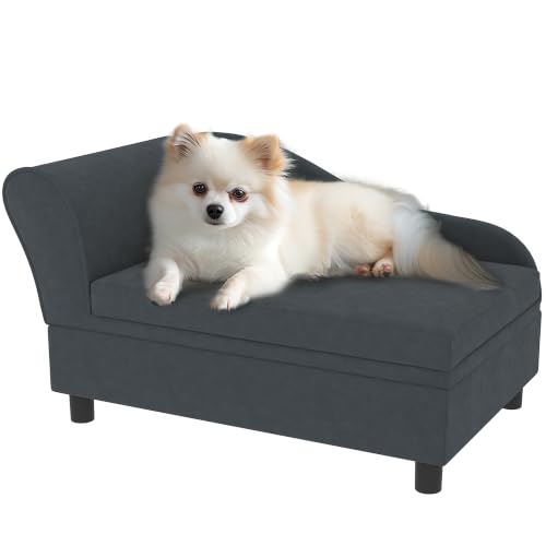 Luxury Fancy Dog Couch with Hidden Storage (Dark Gray)