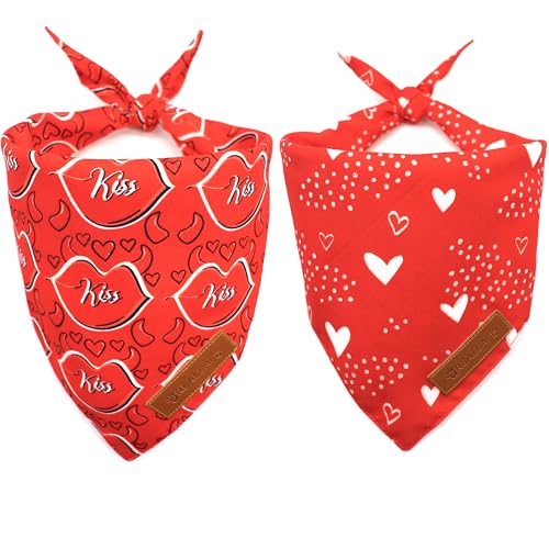 Valentine's Day Dog Bandanas 2 Pack (Red / Small)