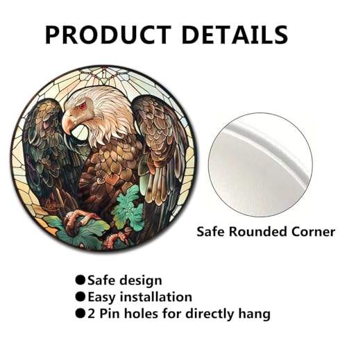 Metal Sign Tin Sign Circular Stained Glass Vulture Funny Bathroom Decor for Gift 12×12 Inches (12×12 Inches / Vulture-3)