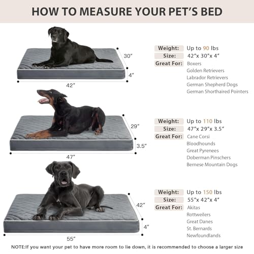Orthopedic XXL Dog Beds for Large Senior Dog Bed Comfy Sleeping (Grey / 55"L x 42"W x 4"Th)