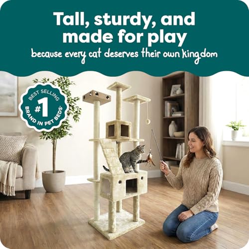 69.3" Tall Cat Scratching Post Tower for Indoor Cats (Cat Tower / Double Decker Playground (Cream))