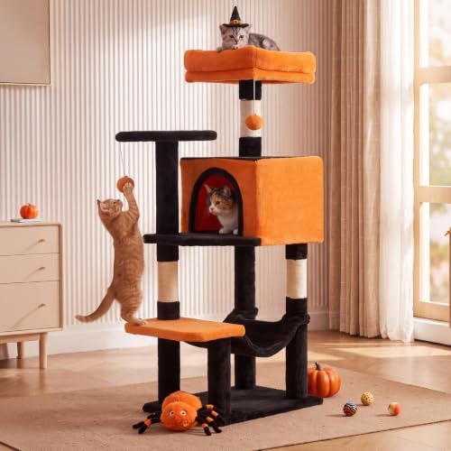 44 Inch Cat Tree Tower with Natural Sisal Scratching Posts (Black & Orange / 44 Inch)