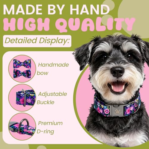 Dog Collar Floral Pattern Pet Collars with Bow Girl (Blossom / Small (Pack of 1))