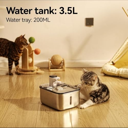 Stainless Steel Cat Water Fountain Wireless for Cats Indoor