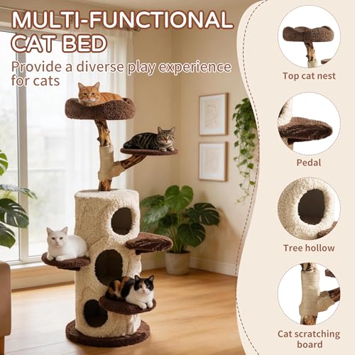 54.7" Luxury Solid Wood Cat Tree for Small to Medium Cats (55'')
