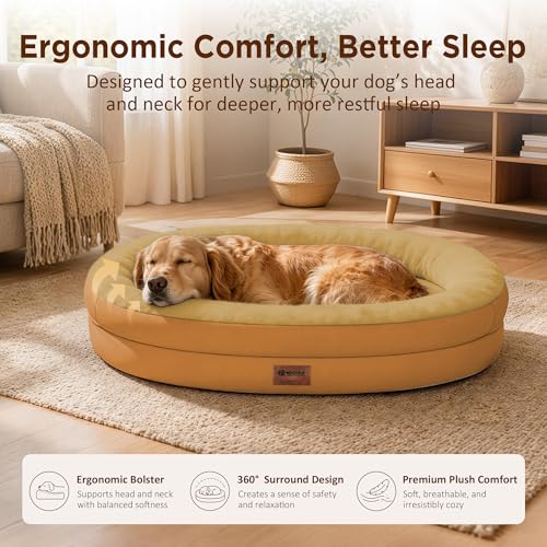 Waterproof Orthopedic Dog Bed for Large Dogs (Orange / 44"L x 32"W x 7.5"Th)