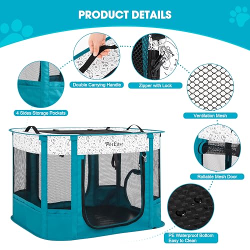 Portable Cat Playpen with Litter Box (Peacock blue)