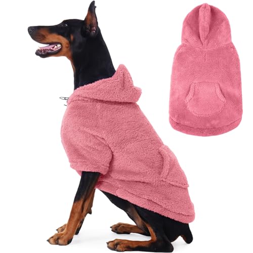 Fuzzy Dog Sweater with Adjustable Hood & Harness Hole (XX-Large / Pink)