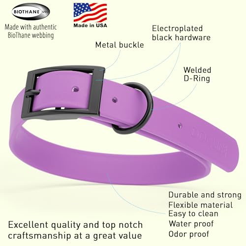 Biothane Waterproof Dog Collar Strong Coated Nylon Webbing with Black Hardware Odor (W1" x L22"-25" / Amethyst Purple)