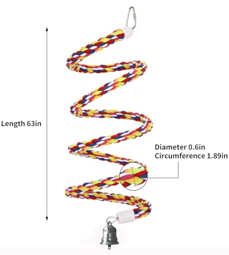 2Pcs 63'' Bird Rope Perches Birdcage Swing Toys 100% Cotton Natural Bird Perch Peck (63'x2pcs)