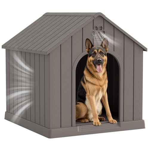 Large Dog House Outdoor Indoor for Medium Large Dogs (Grey / 36.2" L × 38" W × 38" H)