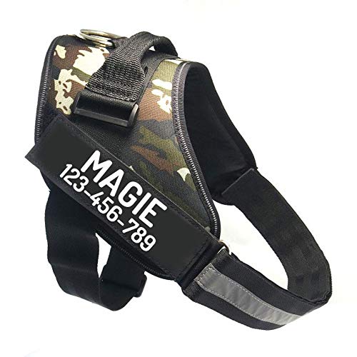 Custom No Pull Dog Harness with Name and Phone Number (S (10-19LBS) / Camouflage Green)