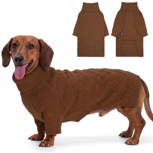 Dog Sweater Long Sleeve Warm Knit Sweaters for Small Dogs Boy Girl (Brown / Large)