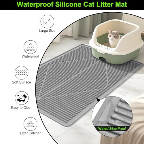 Rubber Cat Litter Mat Litter Box Mat (Grey)