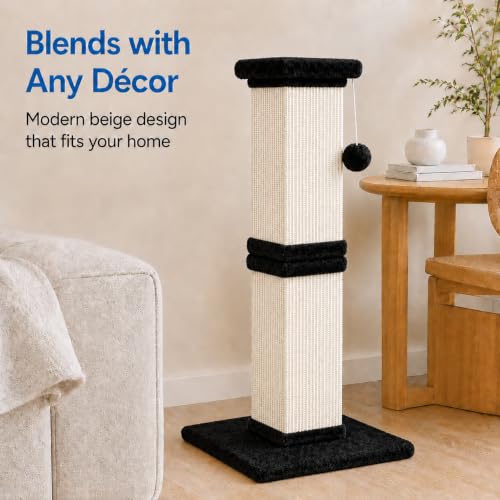 Vertical Cat Scratching Post for Indoor Cats (Black White)