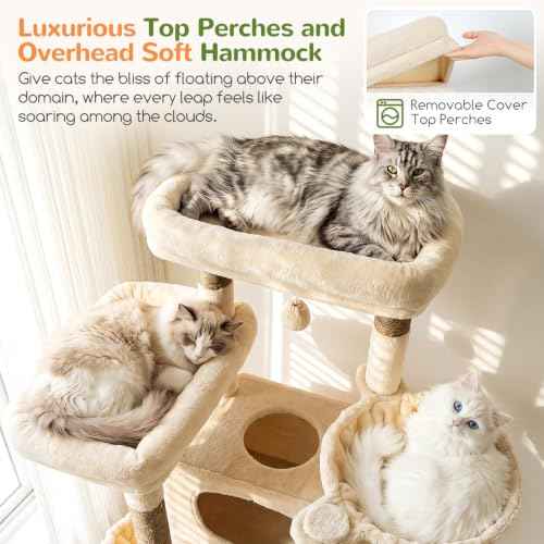 Giant Tall Heavy Duty Cat Tower for Indoor Large Cats (Beige / 75 inch)