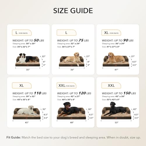 Orthopedic Washable Dog Bed for Extra Large Dogs (Brown / 41.0"L x 27.0"W x 8.0"Th)