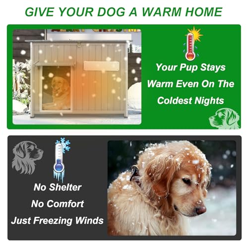 Dog House Outdoor Weatherproof & Wooden Dog Kennel with Chew (43" L x 30" W x 33" H)