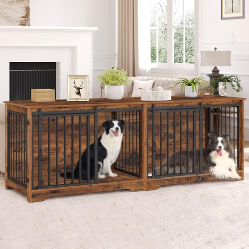 77.6" Double Dog Crate Furniture (Rustic Brown / 77.6"L x 23.6"W x 26.4"H)