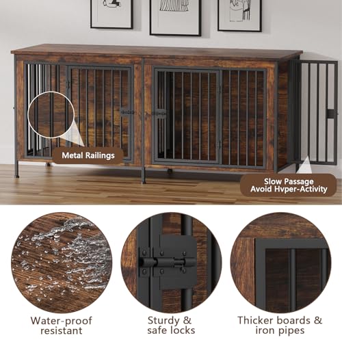 78.74" Dog Crate Furniture for 1 or 2 Dogs (Brown / 78.74"L x 23.6"W x 33.46"H)
