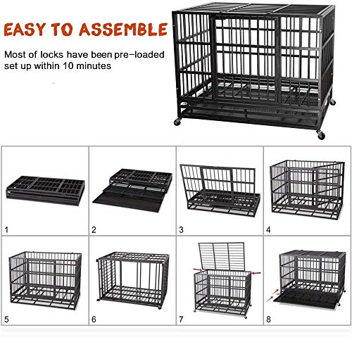 42 Inch Heavy Duty Indestructible Dog Crate (42.5"L x 29.9"W x 34.5"H / Black)