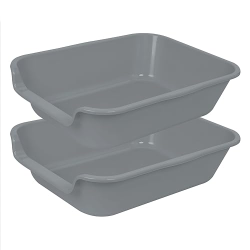 Extra Large Low Entry ABS Cat Litter Box (Small (Pack of 2) / Dark Gray)
