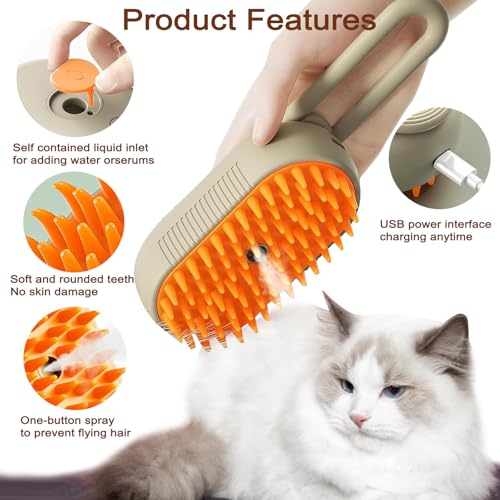 2026 New 4 in 1 Cat Steam Brush for Shedding