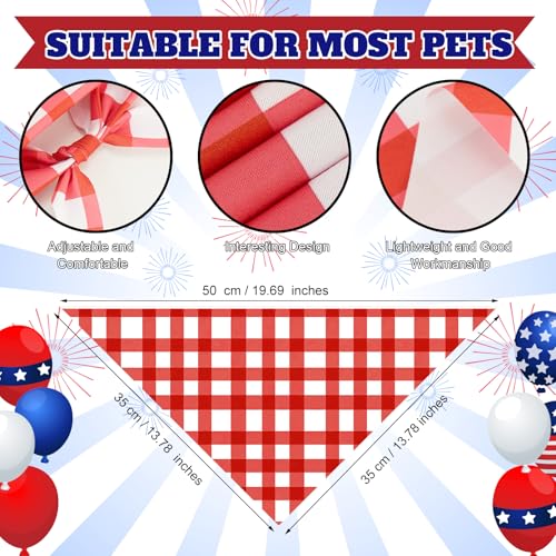50 Pcs Veterans Day Dog Bandanas Bulk (Red White Blue Plaid / 19.7 x 13.8 x 13.8'')
