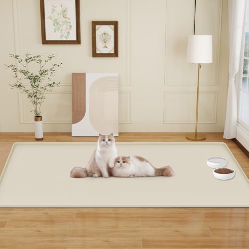 Cat Food Mat Extra Large Silicone Pet Bowl Mat 51''x25.6'' (Beige / 51"L x 25.6"W)