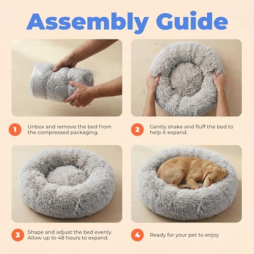 Round Calming Dog Bed for Small (Light Warm Gray / 30" x 30" x 8")