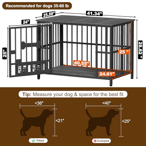 41" Dog Crate Furniture Foldable (Dark Grey / 41.3"L x 25.6"W x 28.6"H)
