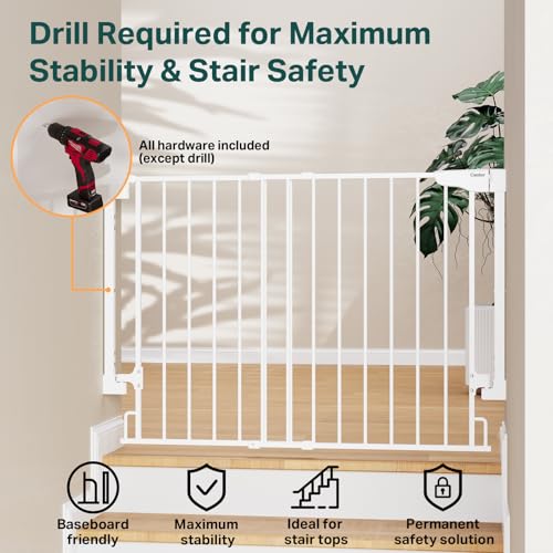 2 Pack 29.2 43" No Bottom Bar Baby & Dog Gate for Stairs & Doorways (White / 29.2"-43" W x 28" H | 2 Pack)