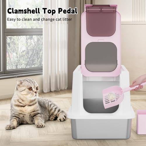 Stainless Enclosed Litter Box (Pink / 23.8"L*15.9"W*16.1"H)