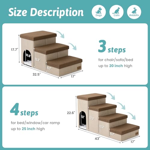 Dog Stairs with Storage (Brown / 43x17x22.6 inch)