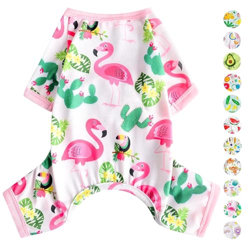 Dog Pajamas Pjs Dog Clothes for Small Dogs Girl Cute Soft Puppy Clothes Stretchable Dog Apparel Onesies for Chihuahua Yorkie Teacup (Tropical Flamingo / X-Small（1-2 lb))