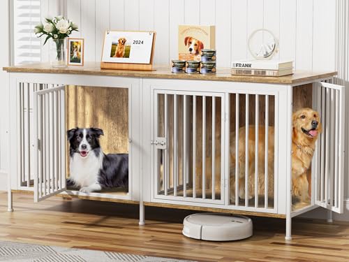 78.74" Dog Crate Furniture for 1 or 2 Dogs (White / 78.7"L x 23.6"W x 33.5"H)