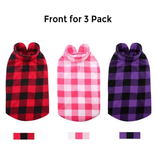 3 Pack Dog Sweater Plaid Fleece Vest Puppy Shirt for Small Dogs (Medium / Red & Pink & Purple)