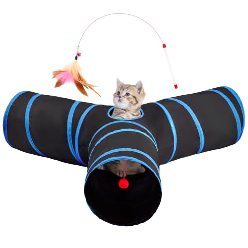 Cat Tunnel, 3-Way Collapsible Toy, Large Size Black & Royal Blue (Black & Royal Blue / Large)