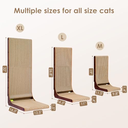 Cardboard Cat Scratcher for Indoor Cats (Dark Brown / 17x13.1x32)