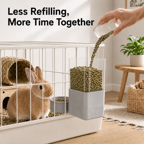 41 oz Hanging Gravity Feeder for Small Animal Cages Rabbit & Guinea Pig (Grey)