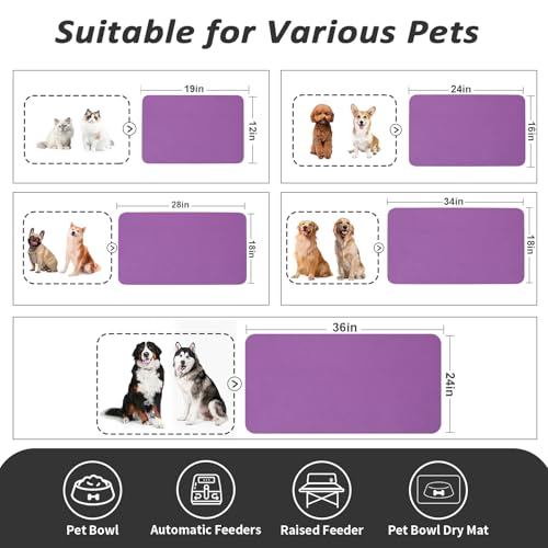 Dog Food Mat Absorbent Cat Mat for Food and Water (Purple / 36"L x 24"W)