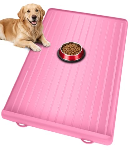 Dog Bowl Mat for Food and Water (Pink / 39.4''x27'')