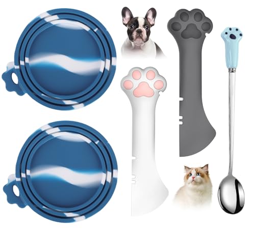 5 PCS Pet Food Can Lids & Spoons Set (Navy Blue)