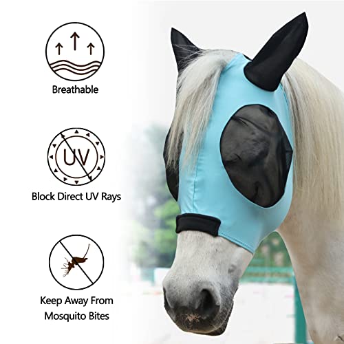Stretchy Horse Fly Mask with Ears (Pale Blue / Pony)