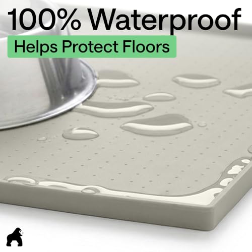 Dog Food Mat 100% Waterproof Silicone (Light Gray / 23"l X 15"w)
