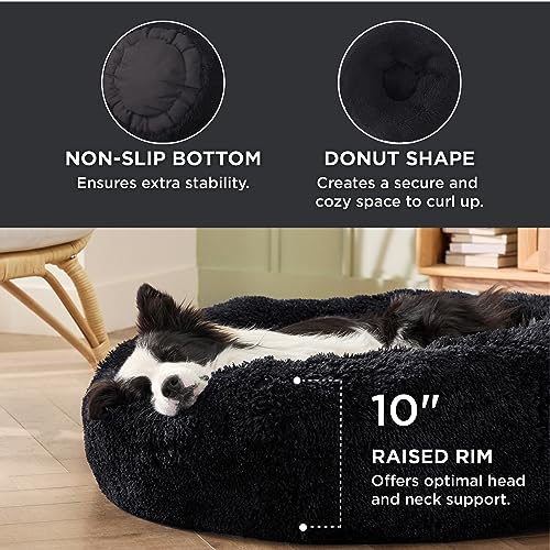 Calming Dog Beds Large Sized Dog Donut Washable Pet Bed (36"L x 36"W x 10"Th / Black)