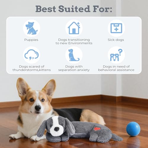 Heartbeat Puppy Toys Dog Heartbeat Toy for Anxiety Relief Calming Aid (Dark Grey)