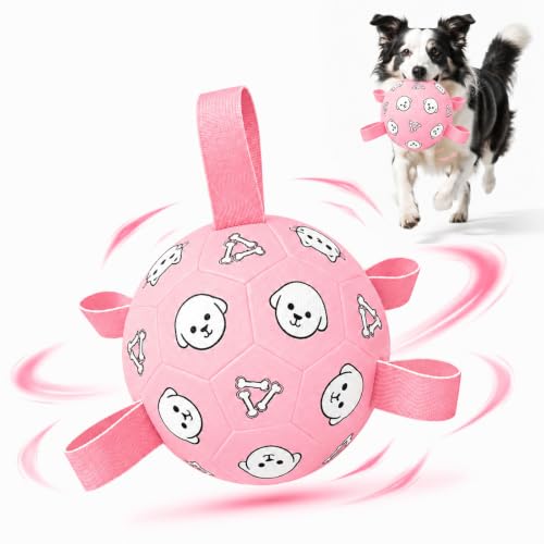 Dog Soccer Ball with Straps (Pink / Medium-6 Inch)