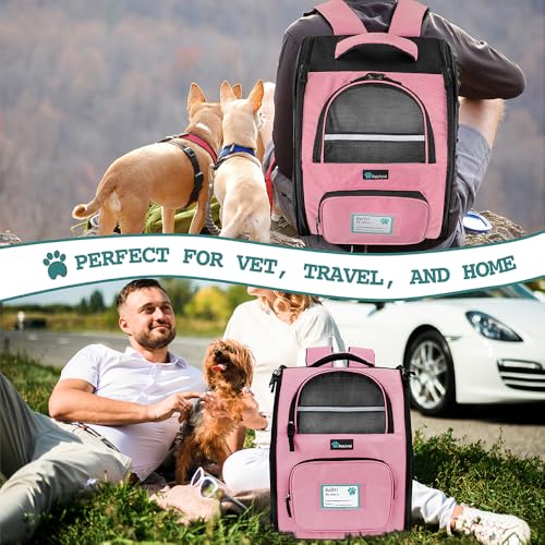 Dog Backpack Carrier Airline Approved Cat Pet Puppy Bag (Pink)