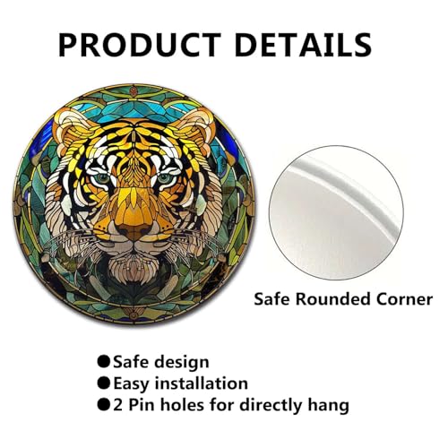 Metal Sign Tin Sign Circular Stained Glass Tigle Tin Signs Gardening for Pet 8×8 Inches (8×8 Inches / Tigle-1)